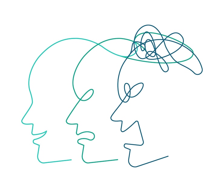 Vector metaphor bipolar disorder mind mental concept illustration line art style editable vector stroke