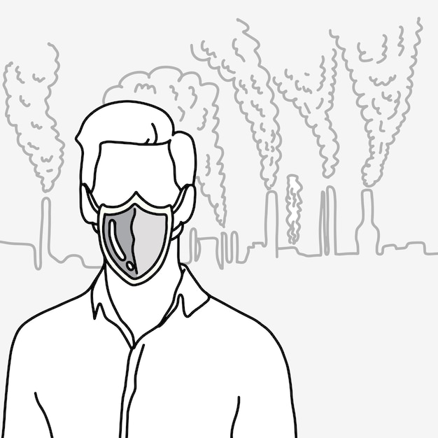 Вектор Метафора человек, использующий щит в качестве одноразовой маски для защиты вектора дыма иллюстрация