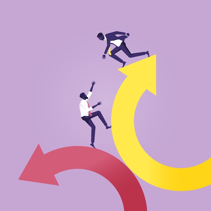 Vector metaphor to team work helping from crisis to successful business