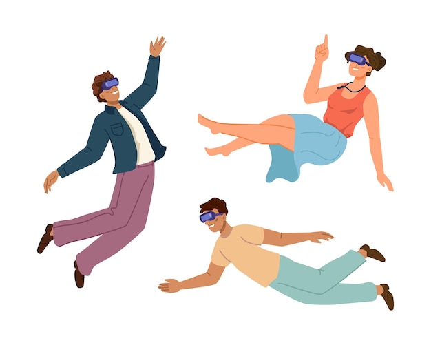 Vector metaverse concept people in vr goggles floating