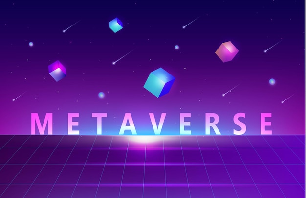 Vector metaverse concept the word metaverse virtual reality and augmented reality technology vector illust