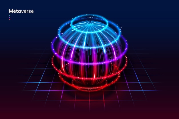 Цифровая планета метавселенной из квадрата неоновой линии