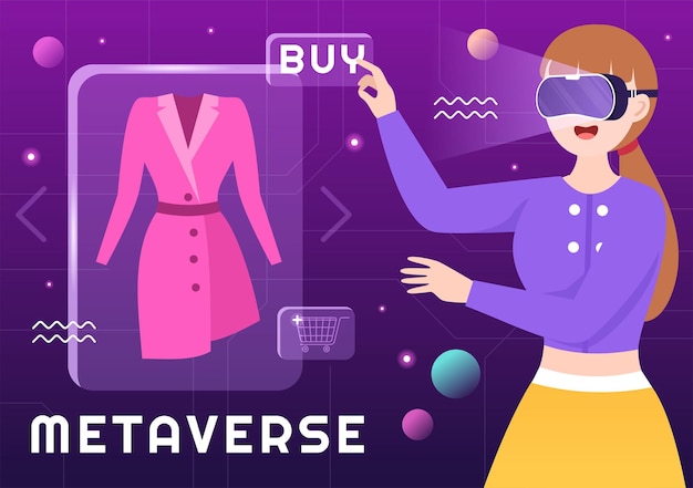 Технология цифровой виртуальной реальности Metaverse носит очки виртуальной реальности на рисованной иллюстрации