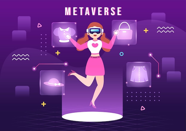 Metaverse Digital Virtual Reality Technology wears VR Glasses in Hand Drawn Illustration