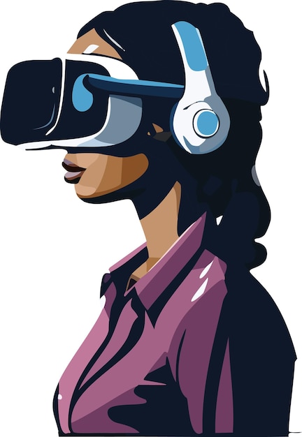 Metaverse digital virtual reality technology of a woman with glasses and a headset vr connected to