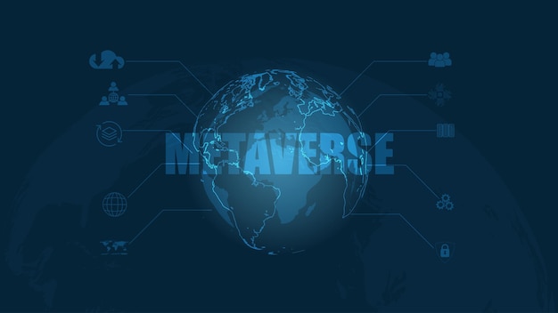 Metaverse digital world smart futuristic interface technology background, with global network and data accessing cloud computing. internet of things. vector illustration.