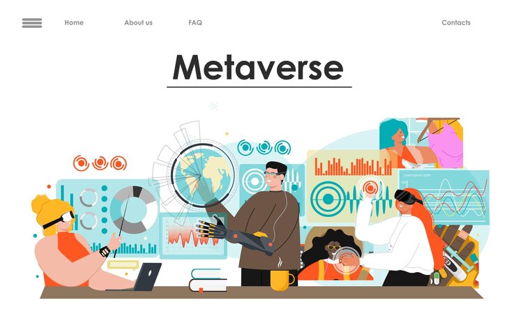 Vector metaverse flat landing page vector web template