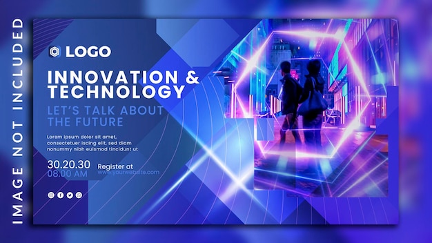 Metaverse futuristic innovation webinar virtual technology and future neon innovation technology discount sale banner design