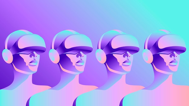 Метавселенная Иллюстрация Люди в очках VR