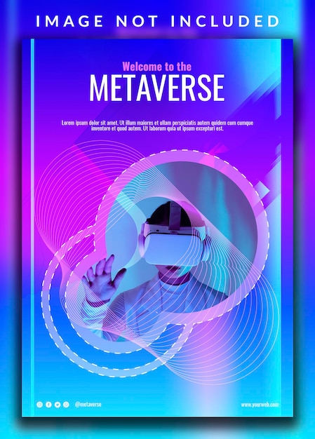 메타버스 소개 미래 기술 증강 현실 전단지 디자인 템플릿과 소녀 사진