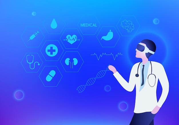 Metaverse in medical and healthcare concept doctor virtual reality goggle glass