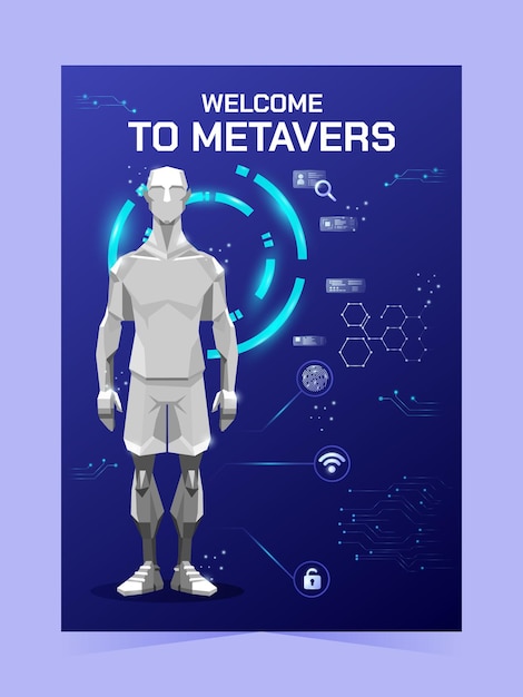 Vector metaverse poster with robots