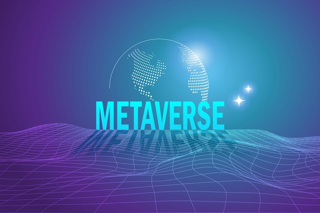 Metaverse virtual reality augmented reality and blockchain technology user interface 3d experience word metaverse with world map globe in futuristic environment background