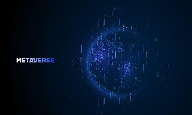 Metaverse virtual reality augmented reality en blockchain-technologie gebruikersinterface 3D-ervaring Word metaverse met wereldkaart globe in futuristische omgeving backgroundx9