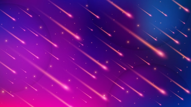 Sfondo di pioggia di meteoriti illustrazione vettoriale widescreen di caduta di luce viola elegante