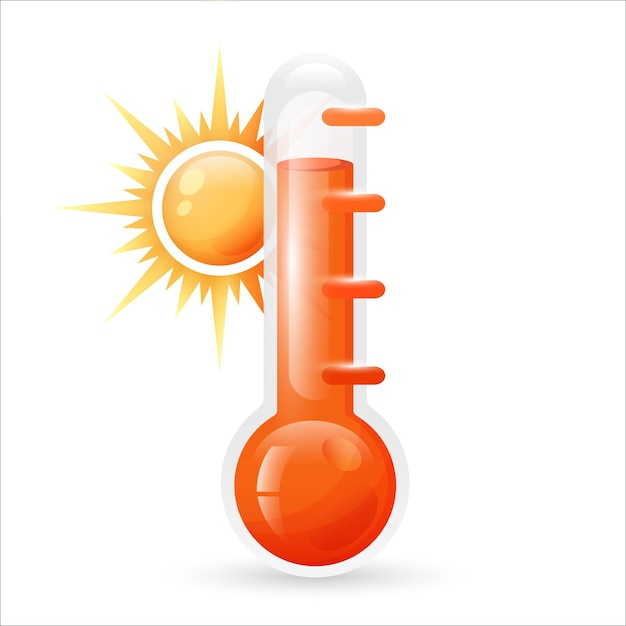 Vettore termometri meteorologici isolati su sfondo bianco termometri rossi con sole segno termometro con tempo alto sulla misurazione ssale illustrazione di cartoni animati vettorialixa