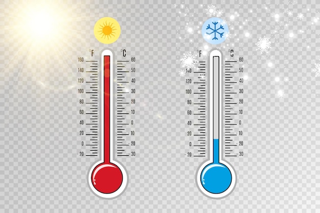 Meteorological thermometers on a white background. Blue and red thermometers. Vector illustration