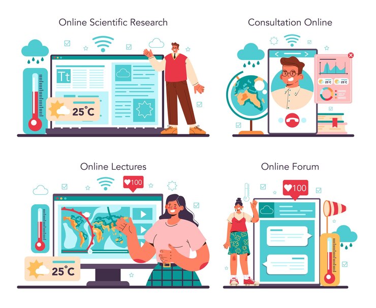 Vector meteorologist online service or platform set weather forecaster