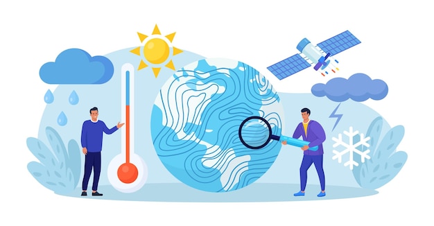 Meteorology geophysics science Meteorologists studying researching climate condition Weather forecaster predict weather with satellite service met station and space engineering Planetary science