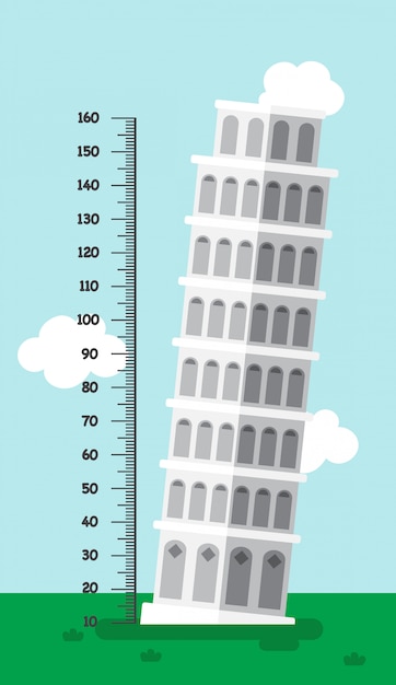 Meter wall with leaning tower of pisa.illustration