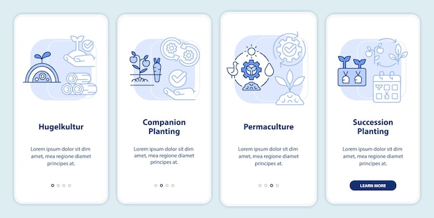 Vector methods of gardening light blue onboarding mobile app screen