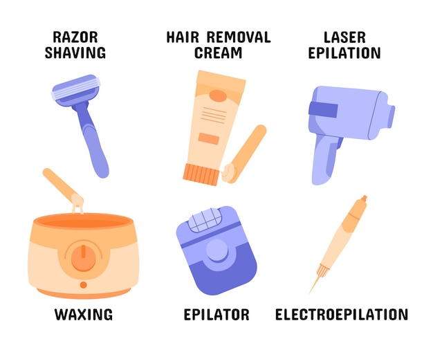 Methods of hair removal set razor shaving laser epilation and waxing skin care and body care