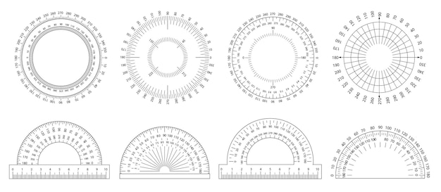 Meting cirkel met 360 en 180 graden coördinaten vector set