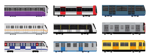 Metro trein pictogrammen instellen, cartoon stijl