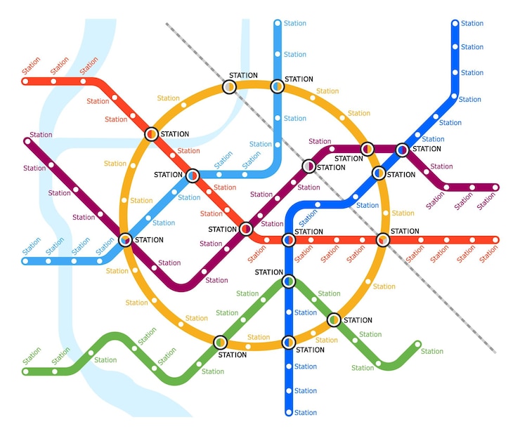 Vector metro underground and subway line stations map