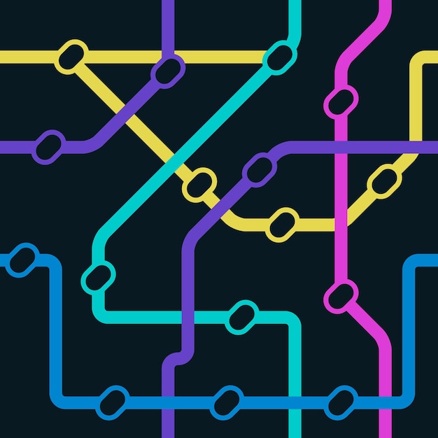 Vector metrokaartpatroon naadloze print van ondergrondse treinstations met sporen en tunnels