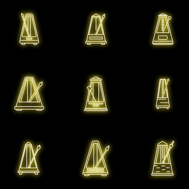 Vector metronome beat icons set vector neon