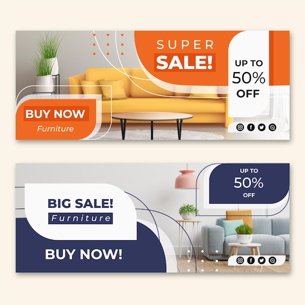 Meubelverkoop banners met foto