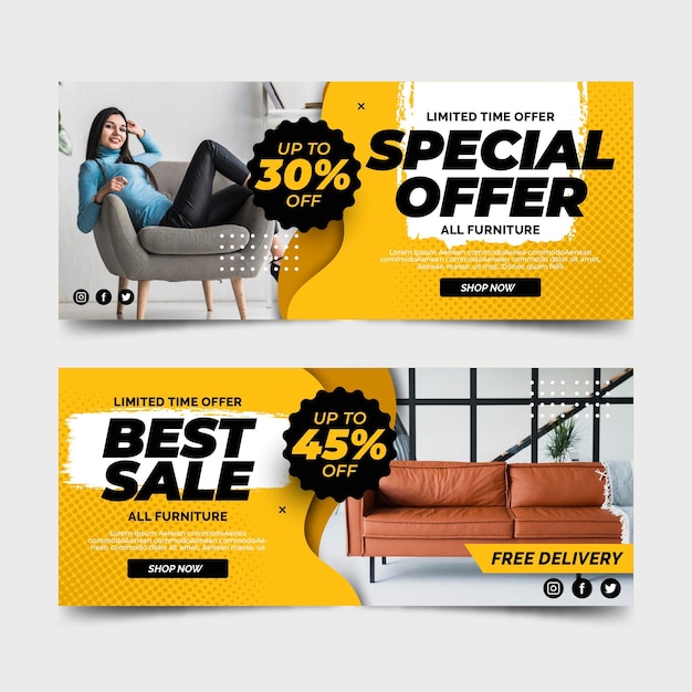 Meubelverkoop banners speciale aanbieding