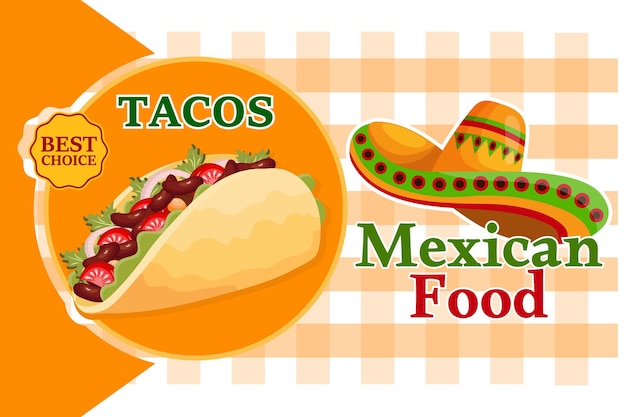 Mexicaans eten banner, Taco. Latijns-Amerikaanse keuken. Affiche, vector