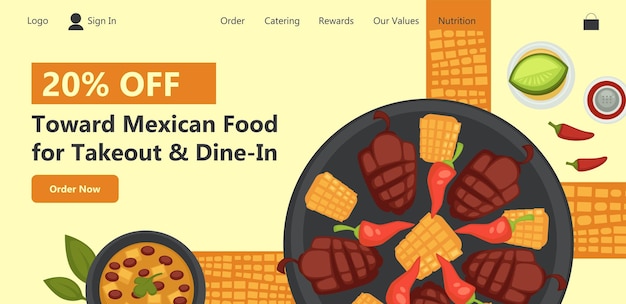 Vector mexicaans eten en take-out diner op de website