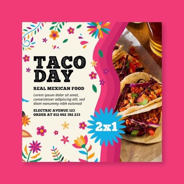 Vector mexicaans eten vierkante flyer