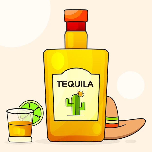 Vector mexicaans met een mooie fles tequila. fancy tequila naam toegevoegd.