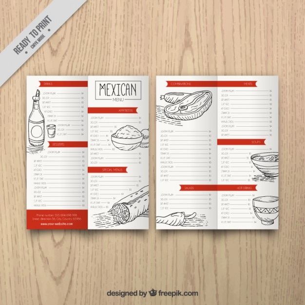 Vector mexicaans restaurant menu met geschetste illustraties