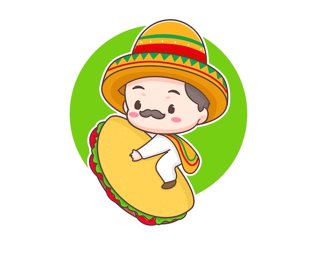 Mexicaanse chef-kok met taco's logo mascotte stripfiguur
