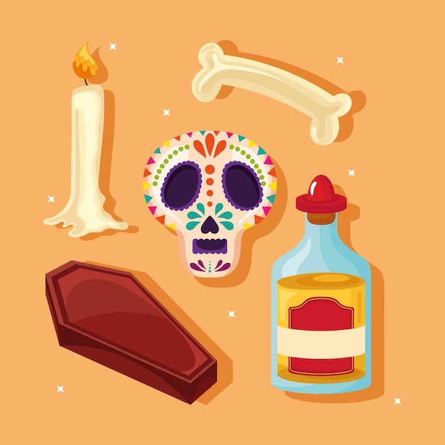 Vector mexicaanse dag van dode iconen