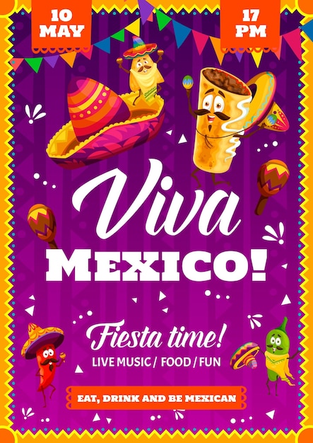 Mexicaanse feestflyer met fastfoodkarakters