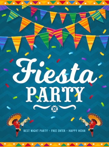 Pennenvriend wijn Celsius Mexicaanse fiesta party poster met stripfiguren van rode chili peper. |  Premium Vector