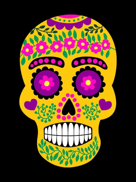 Vector mexicaanse geschilderde schedel vector platte stijl illustratie