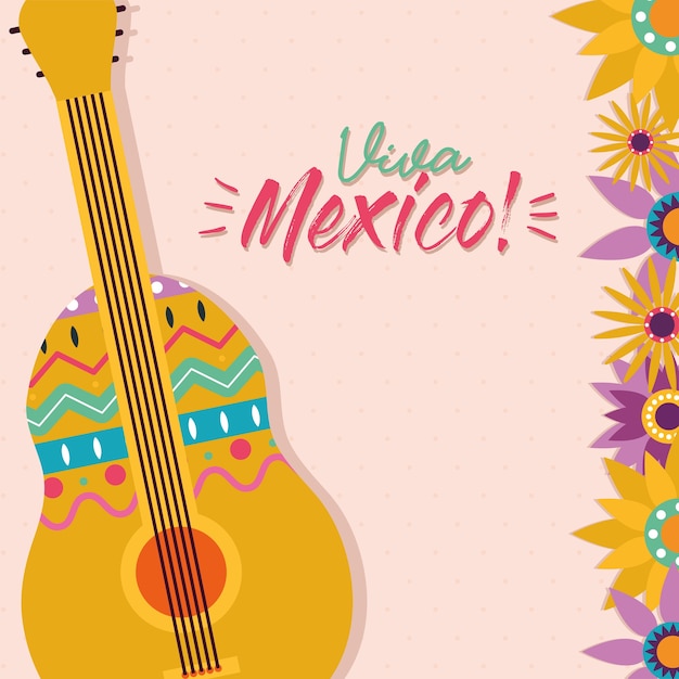Mexicaanse gitaar met bloemenontwerp, cultuurthema van Mexico