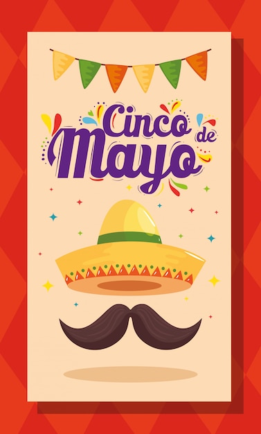 Mexicaanse hoed en snor van cinco de mayo