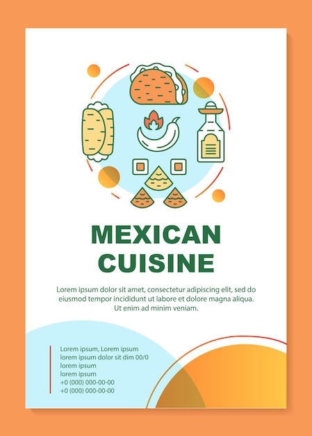 Mexicaanse keuken brochure sjabloon lay-out. Mexico traditionele voedsel flyer, boekje, folder print ontwerp met lineaire illustraties. Vectorpaginalay-outs voor tijdschriften, jaarverslagen, reclameposters