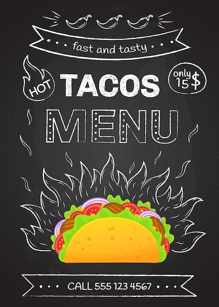 Mexicaanse keuken fastfood taco's menu poster