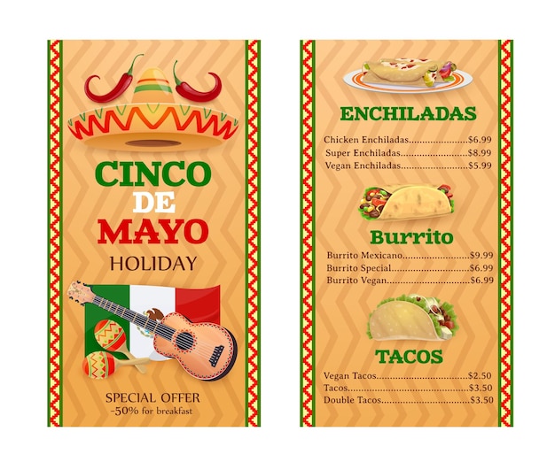 Vector mexicaanse keuken vector menu cinco de mayo vakantie