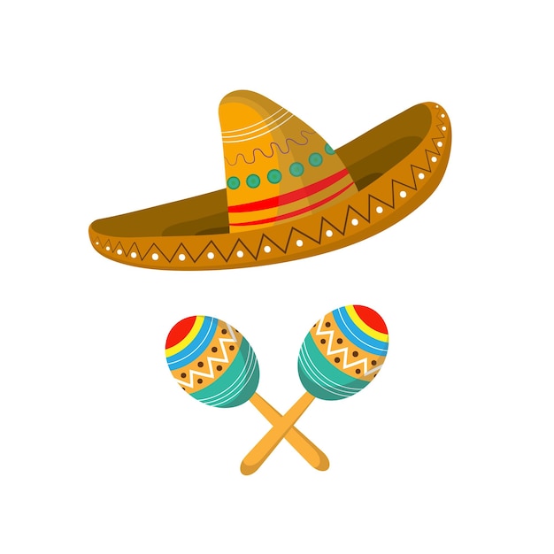 Vector mexicaanse maracas en sombrero