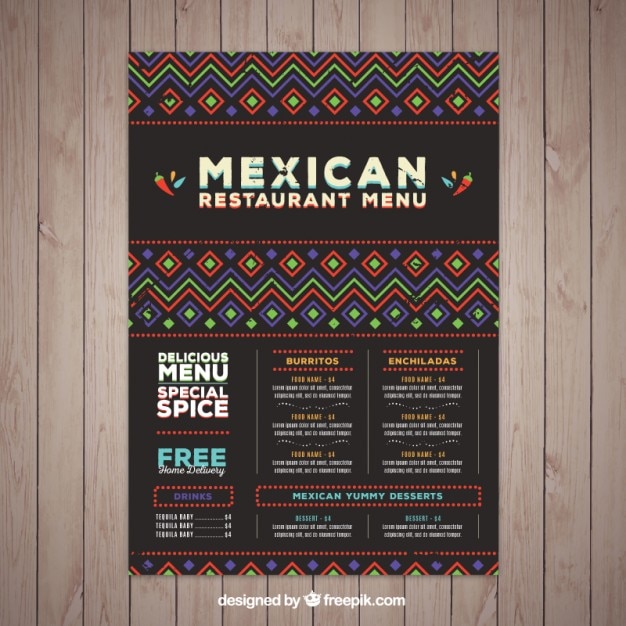 Mexicaanse menu sjabloon met etnische vormen